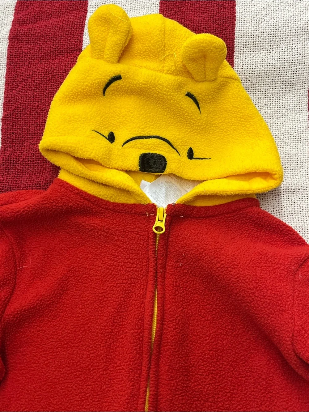 Disney Yellow and Red Winnie the Pooh Hooded Footie Size 3/6 Months